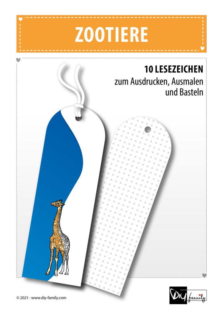 Zootiere – Lesezeichen zum Ausdrucken, Ausmalen und Basteln