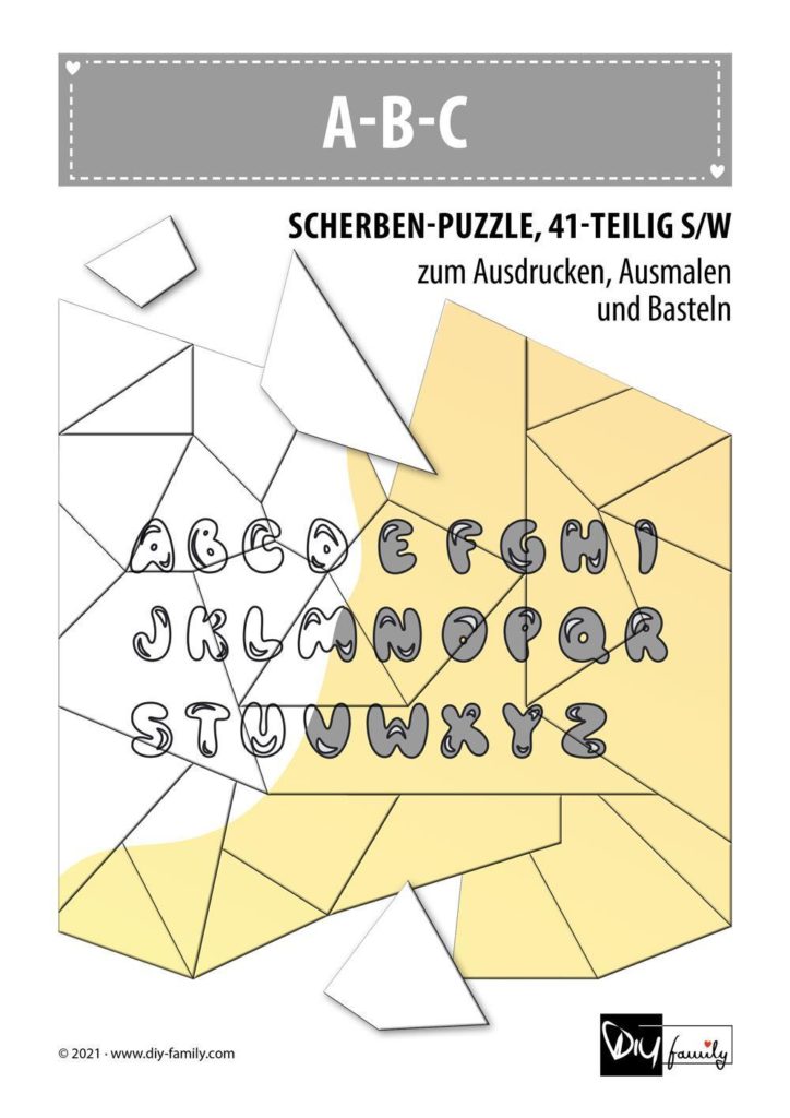 A-B-C– Scherben-Puzzle zum Ausdrucken, Ausschneiden und Ausmalen