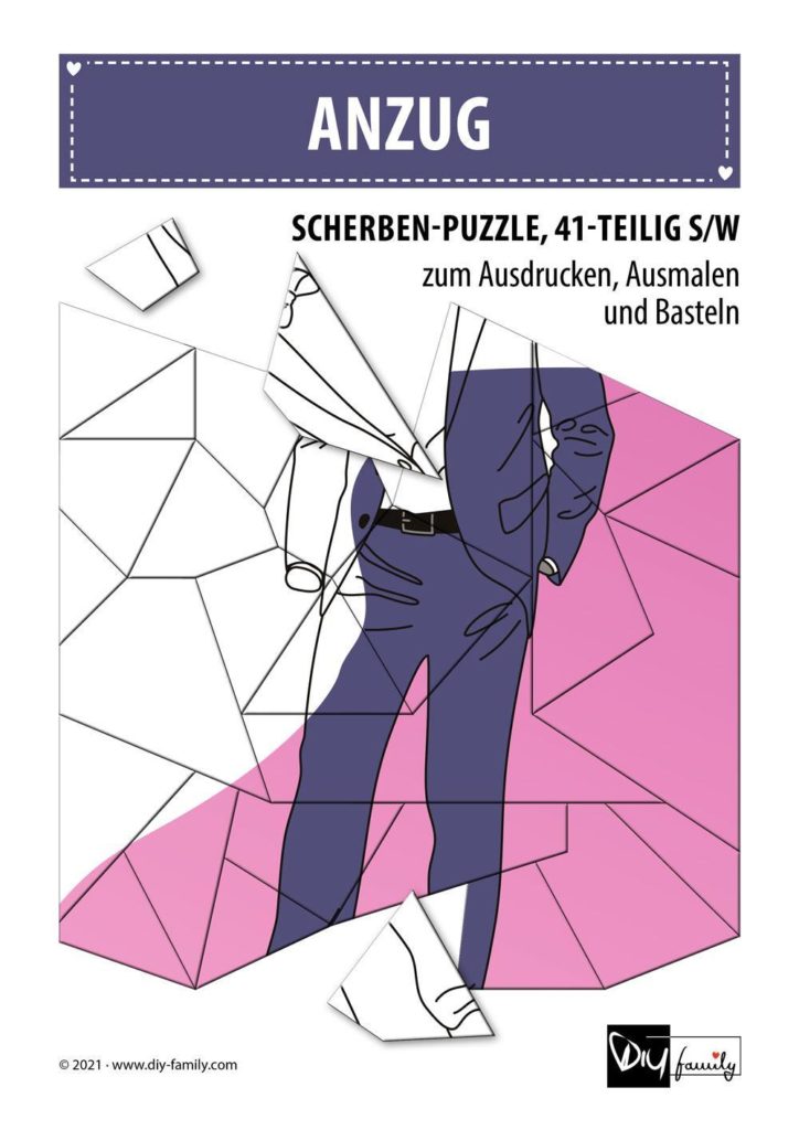 Anzug – Scherben-Puzzle zum Ausdrucken, Ausschneiden und Ausmalen