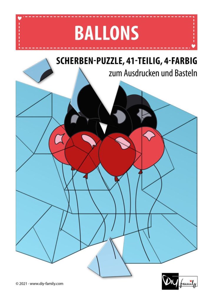 Ballons – Scherben-Puzzle zum Ausdrucken und Ausschneiden