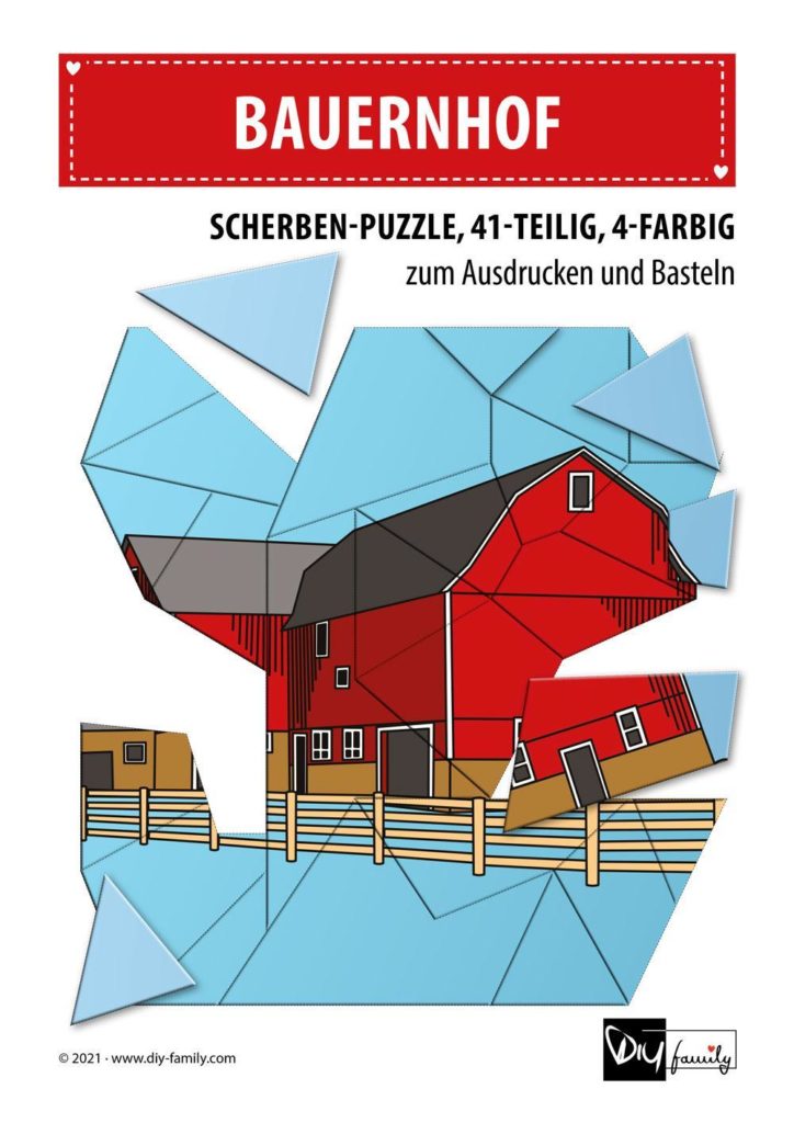 Bauernhof – Scherben-Puzzle zum Ausdrucken und Ausschneiden