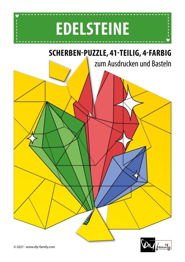 Edelsteine – Scherben-Puzzle zum Ausdrucken und Ausschneiden