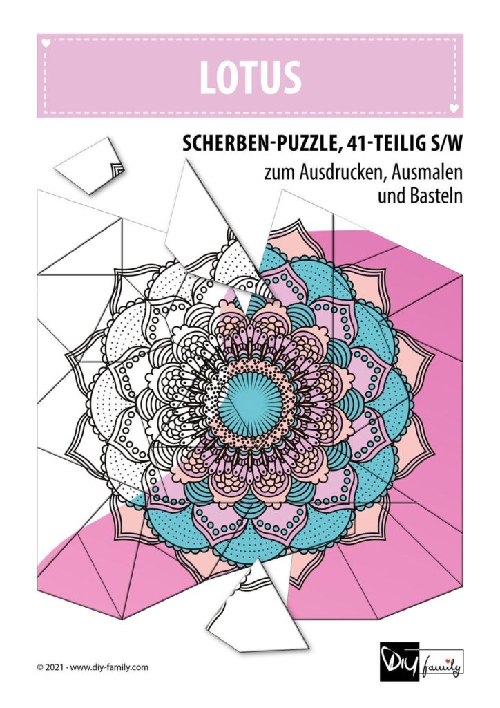 Lotus – Scherben-Puzzle zum Ausdrucken, Ausschneiden und Ausmalen
