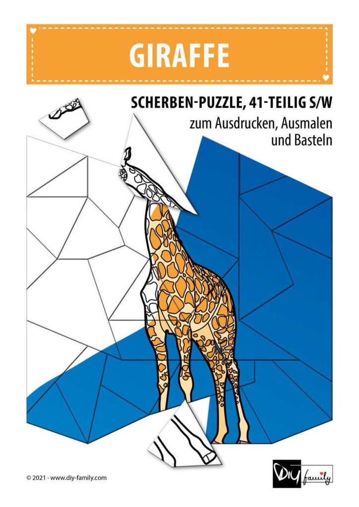 Giraffe – Scherben-Puzzle zum Ausdrucken, Ausschneiden und Ausmalen