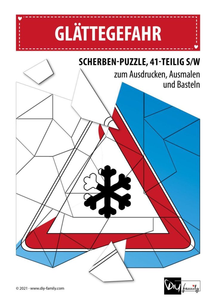 Glättegefahr – Scherben-Puzzle zum Ausdrucken, Ausschneiden und Ausmalen