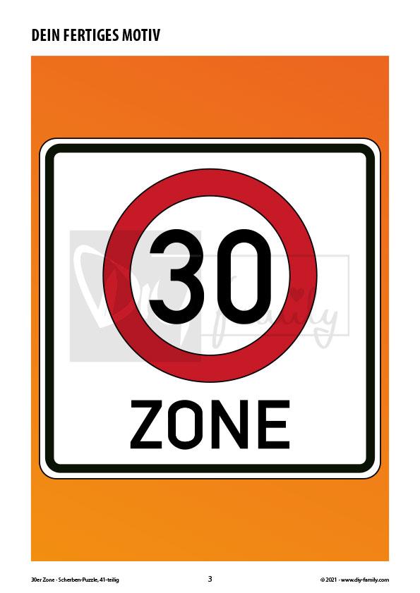 30er Zone – Scherben-Puzzle zum Ausdrucken und Ausschneiden