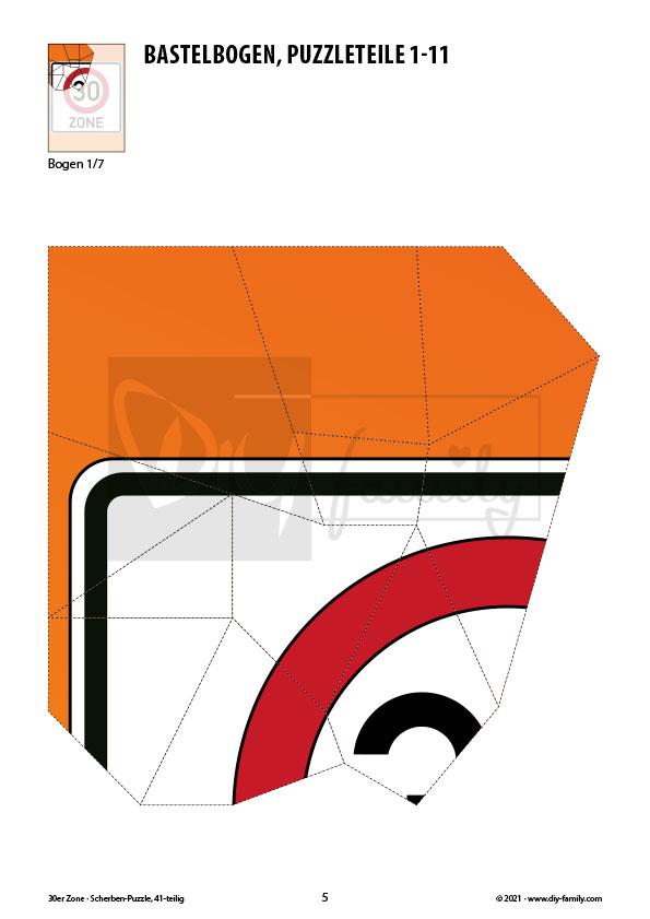 30er Zone – Scherben-Puzzle zum Ausdrucken und Ausschneiden