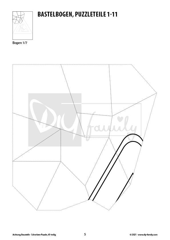 Achtung Baustelle – Scherben-Puzzle zum Ausdrucken, Ausschneiden und Ausmalen