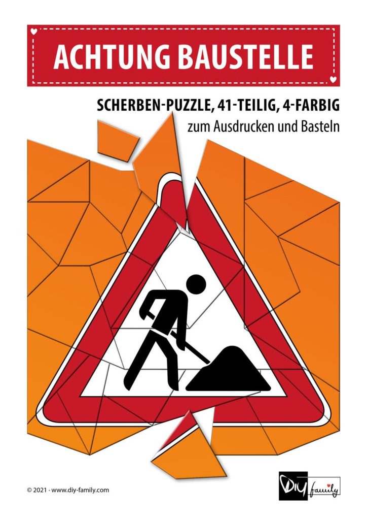 Achtung Baustelle – Scherben-Puzzle zum Ausdrucken und Ausschneiden