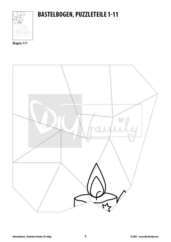 Adventskranz – Scherben-Puzzle zum Ausdrucken, Ausschneiden und Ausmalen