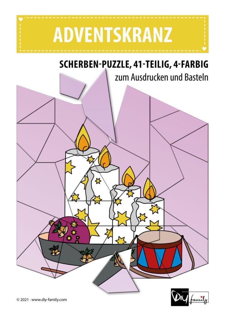Adventskranz – Scherben-Puzzle zum Ausdrucken und Ausschneiden