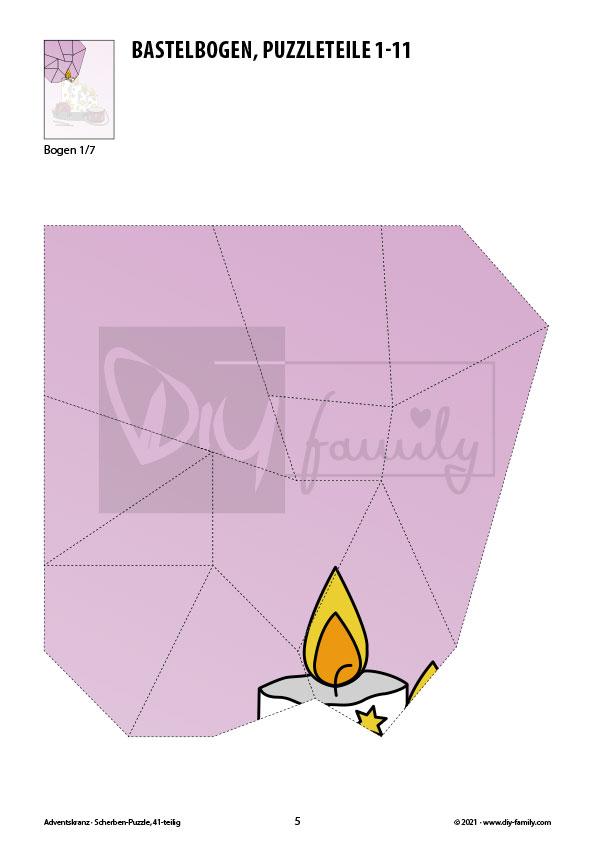 Adventskranz – Scherben-Puzzle zum Ausdrucken und Ausschneiden