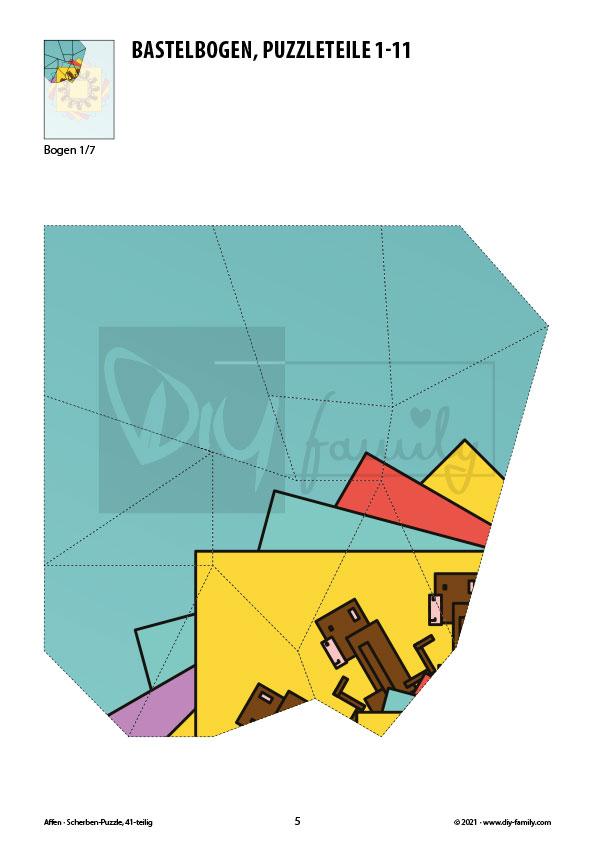 Affe – Scherben-Puzzle zum Ausdrucken und Ausschneiden