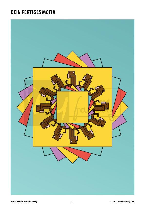 Affen – Scherben-Puzzle zum Ausdrucken, Ausschneiden und Ausmalen