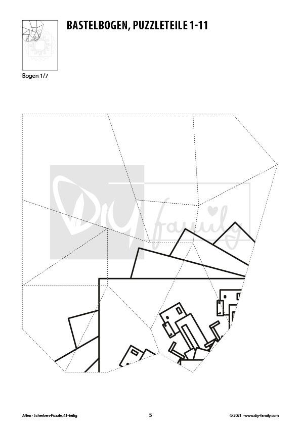 Affen – Scherben-Puzzle zum Ausdrucken, Ausschneiden und Ausmalen
