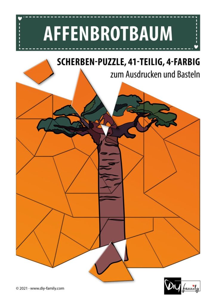 Affenbrotbaum – Scherben-Puzzle zum Ausdrucken und Ausschneiden