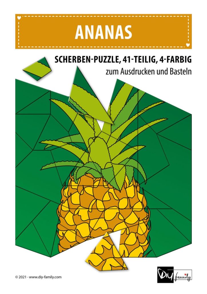 Ananas – Scherben-Puzzle zum Ausdrucken und Ausschneiden