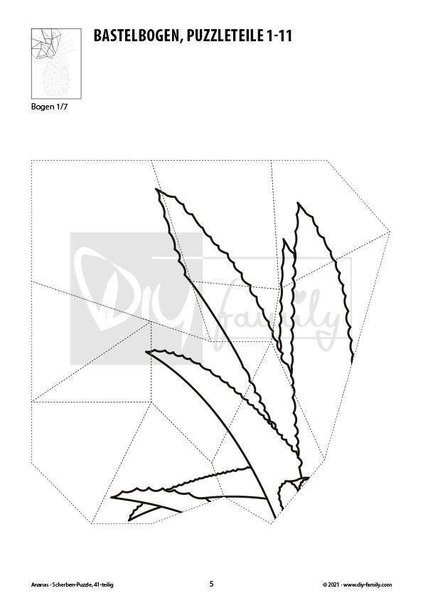 Ananas – Scherben-Puzzle zum Ausdrucken, Ausschneiden und Ausmalen