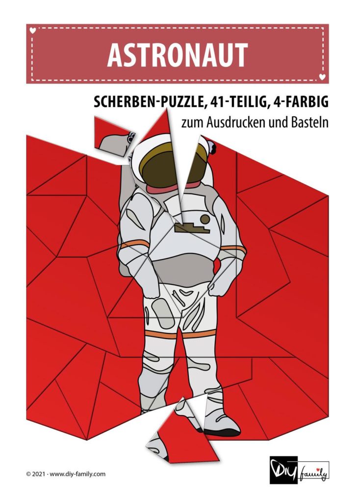 Astronaut – Scherben-Puzzle zum Ausdrucken und Ausschneiden