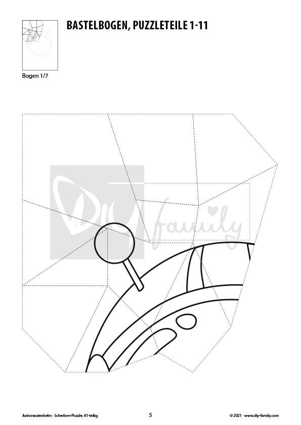 Astronautenhelm – Scherben-Puzzle zum Ausdrucken, Ausschneiden und Ausmalen