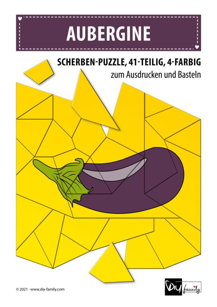 Aubergine – Scherben-Puzzle zum Ausdrucken und Ausschneiden