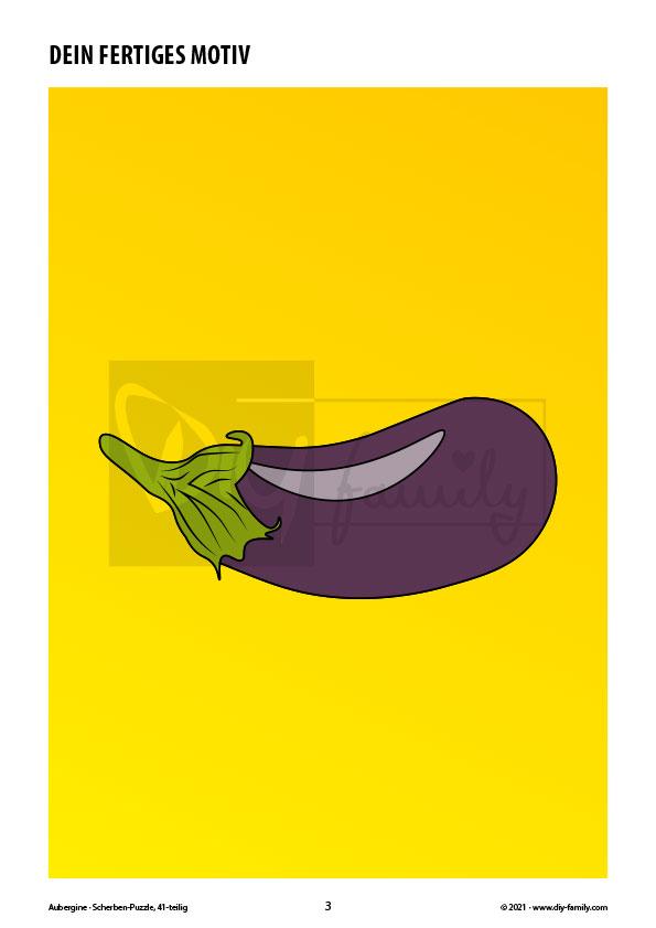Aubergine – Scherben-Puzzle zum Ausdrucken, Ausschneiden und Ausmalen