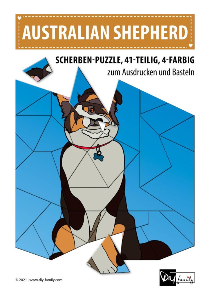 Australian Shepherd – Scherben-Puzzle zum Ausdrucken und Ausschneiden