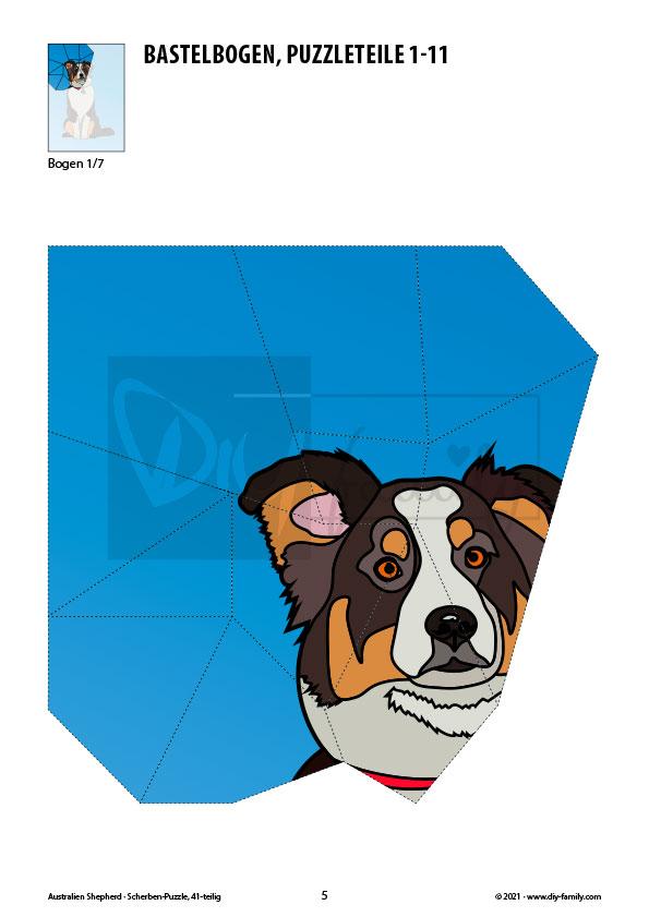 Australian Shepherd – Scherben-Puzzle zum Ausdrucken und Ausschneiden