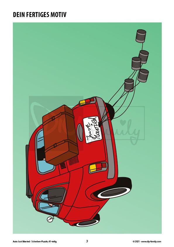 Auto Just Married – Scherben-Puzzle zum Ausdrucken und Ausschneiden