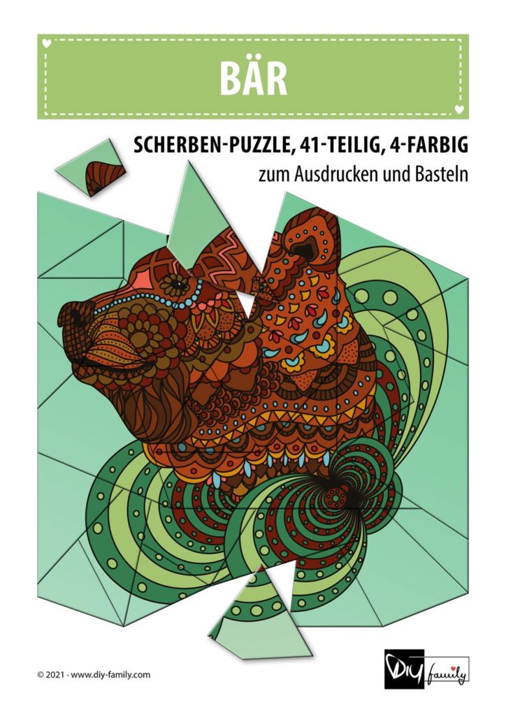 Bär – Scherben-Puzzle zum Ausdrucken und Ausschneiden