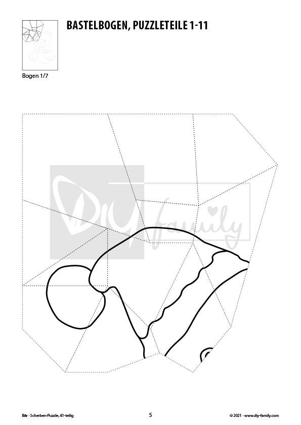 Bär – Scherben-Puzzle zum Ausdrucken, Ausschneiden und Ausmalen