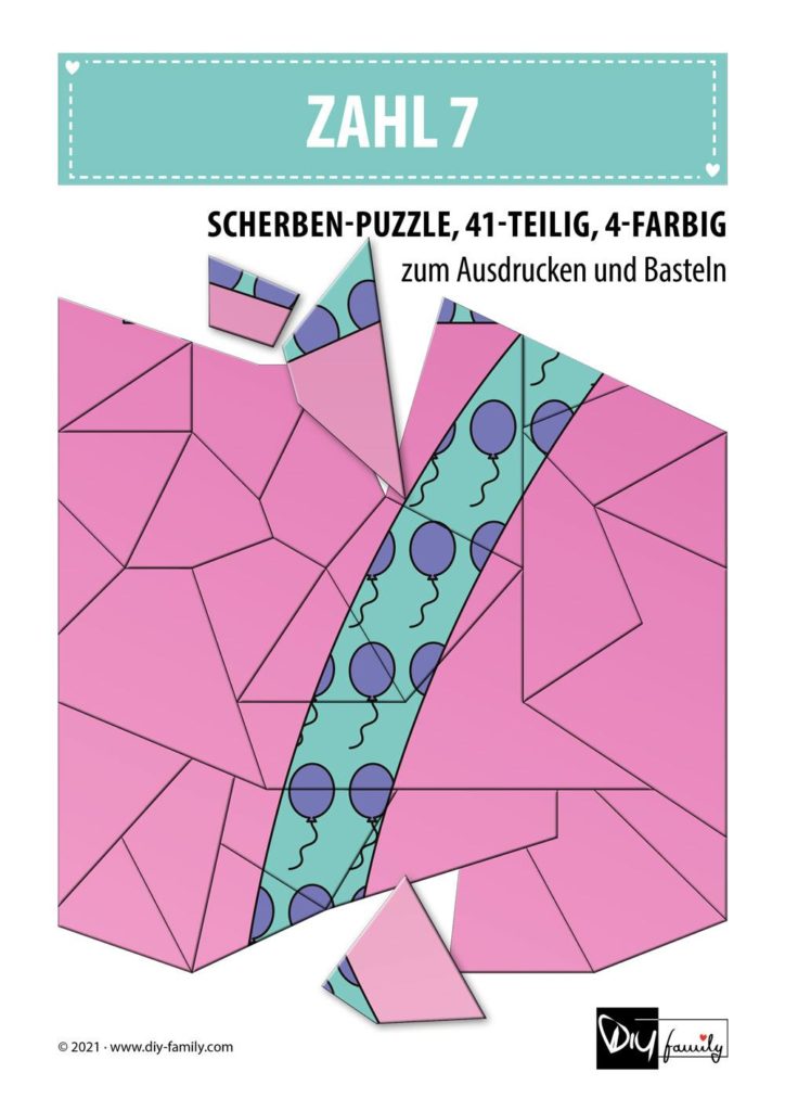 Ballonmusterzahl 7 – Scherben-Puzzle zum Ausdrucken und Ausschneiden