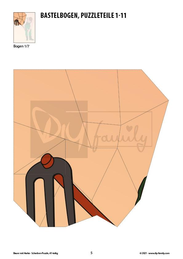 Bauer mit Harke – Scherben-Puzzle zum Ausdrucken und Ausschneiden