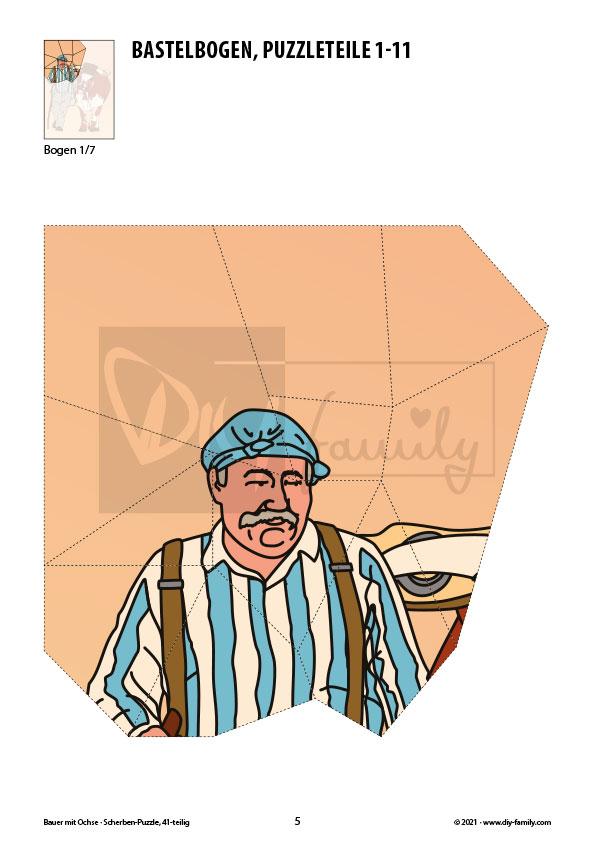 Bauer mit Ochse – Scherben-Puzzle zum Ausdrucken, Ausschneiden