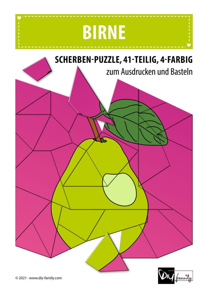 Birne – Scherben-Puzzle zum Ausdrucken und Ausschneiden