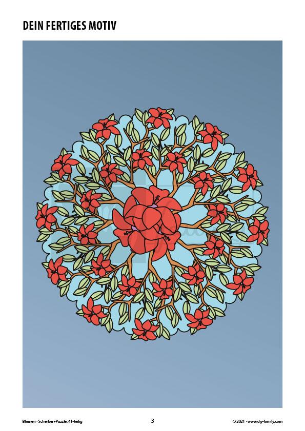 Blumen – Scherben-Puzzle zum Ausdrucken, Ausschneiden und Ausmalen
