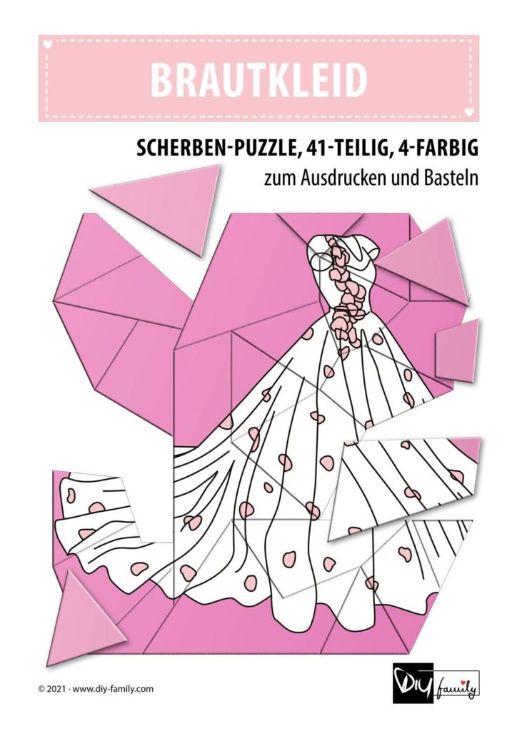 Brautkleid – Scherben-Puzzle zum Ausdrucken und Ausschneiden
