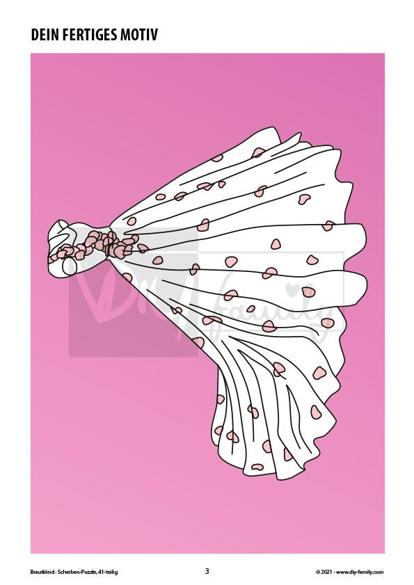 Brautkleid – Scherben-Puzzle zum Ausdrucken, Ausschneiden und Ausmalen