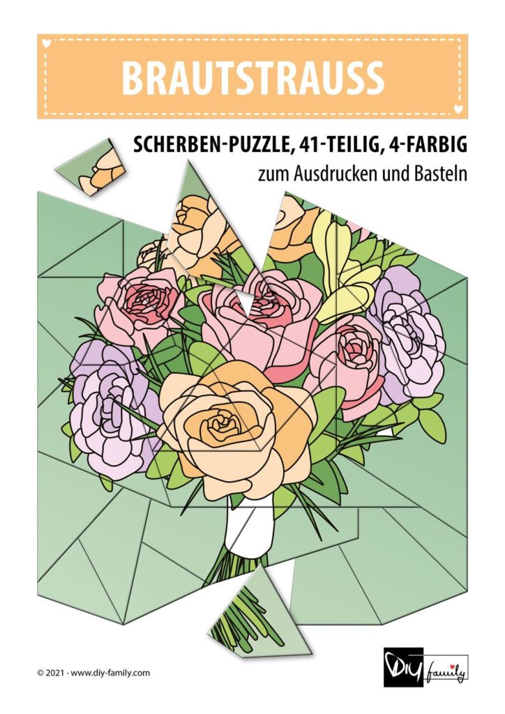 Brautstrauss – Scherben-Puzzle zum Ausdrucken und Ausschneiden