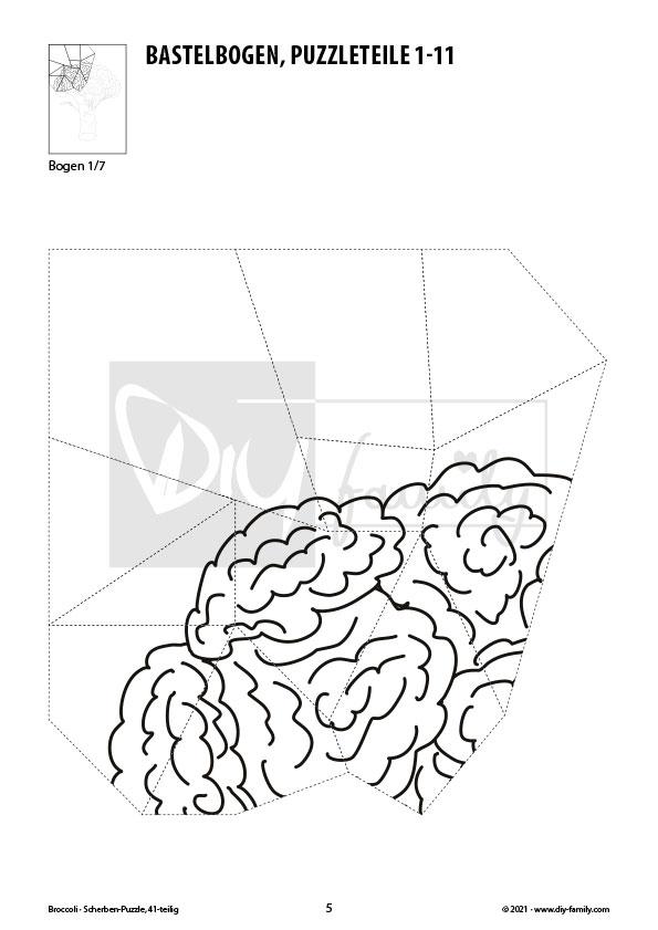 Broccoli – Scherben-Puzzle zum Ausdrucken, Ausschneiden und Ausmalen