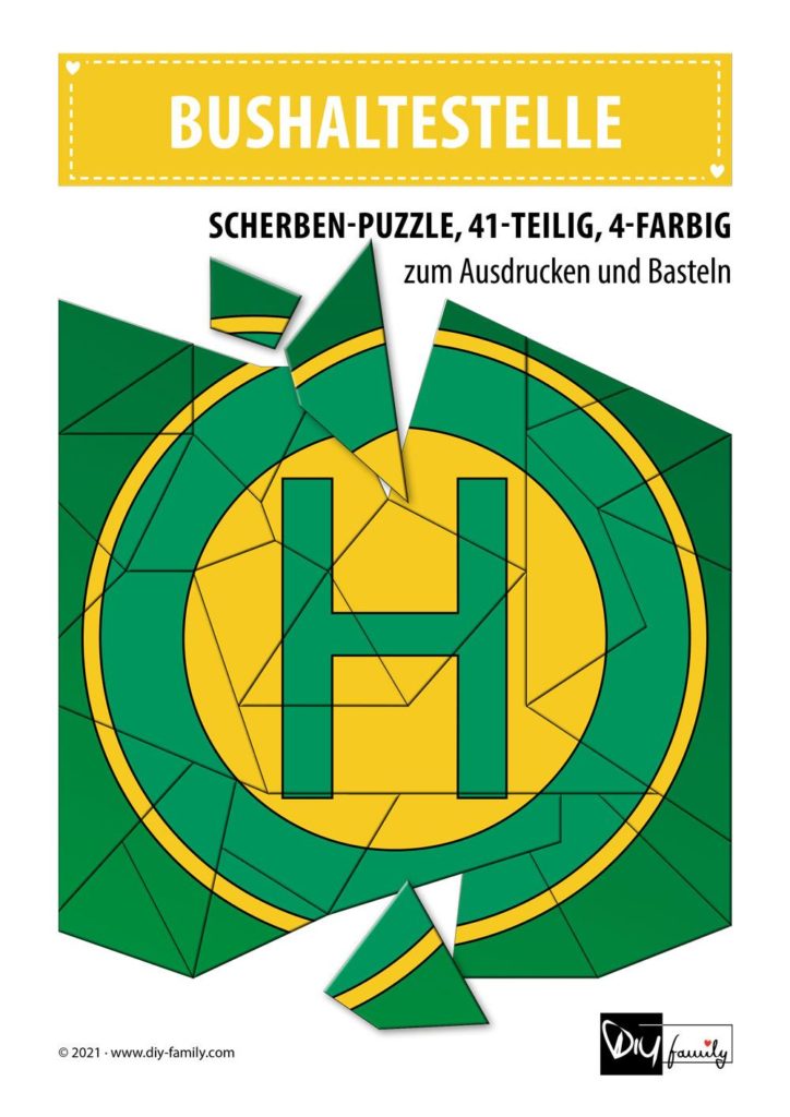 Bushaltestelle – Scherben-Puzzle zum Ausdrucken und Ausschneiden