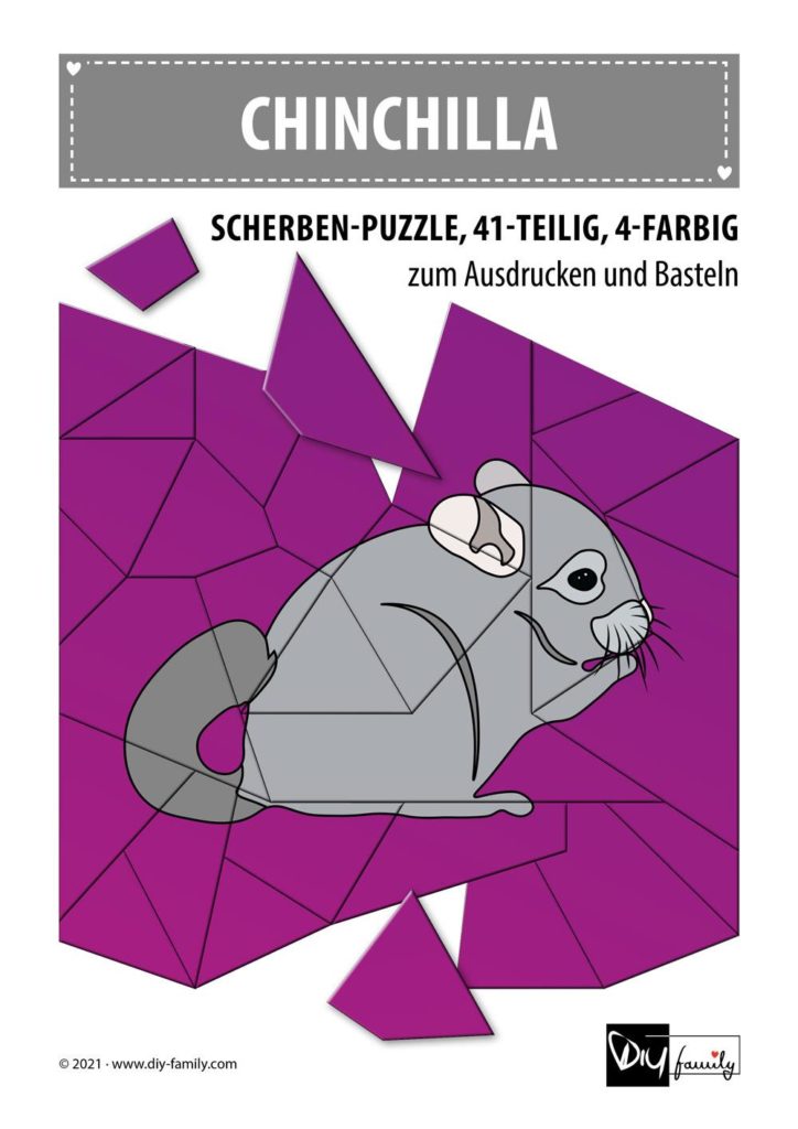 Chinchilla – Scherben-Puzzle zum Ausdrucken und Ausschneiden