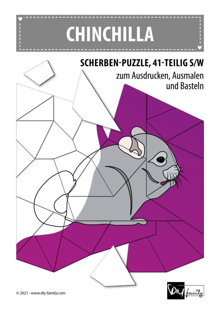 Chinchilla – Scherben-Puzzle zum Ausdrucken, Ausschneiden und Ausmalen