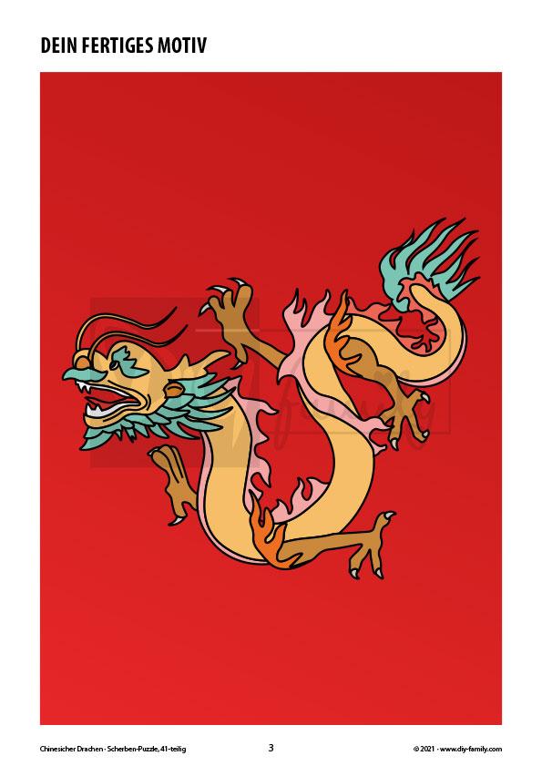 Chinesischer Drache – Scherben-Puzzle zum Ausdrucken, Ausschneiden und Ausmalen