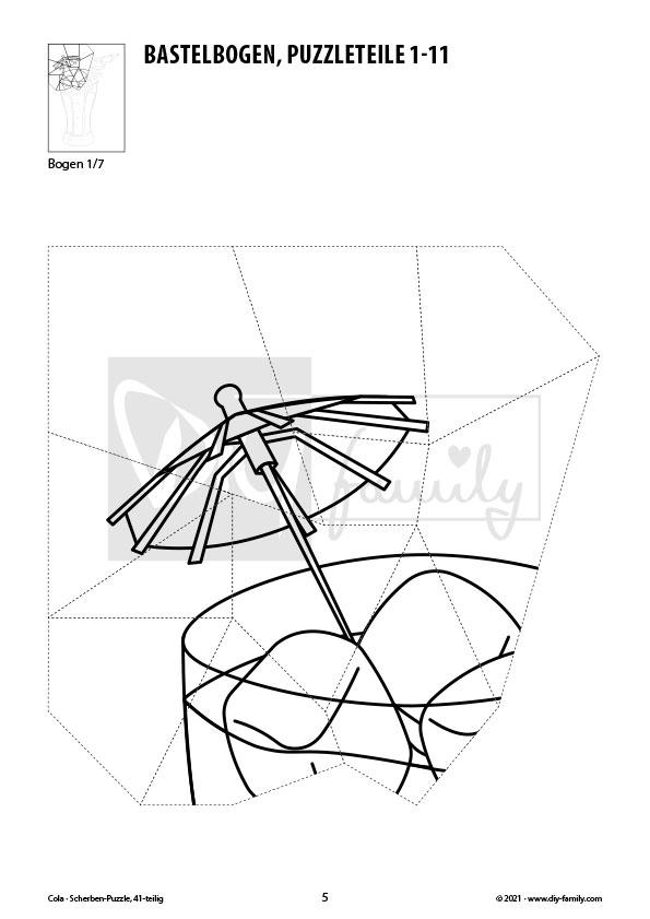 Cola – Scherben-Puzzle zum Ausdrucken, Ausschneiden und Ausmalen