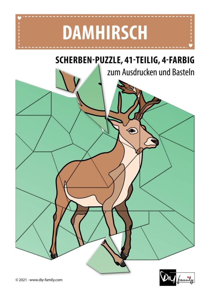 Damhirsch – Scherben-Puzzle zum Ausdrucken und Ausschneiden