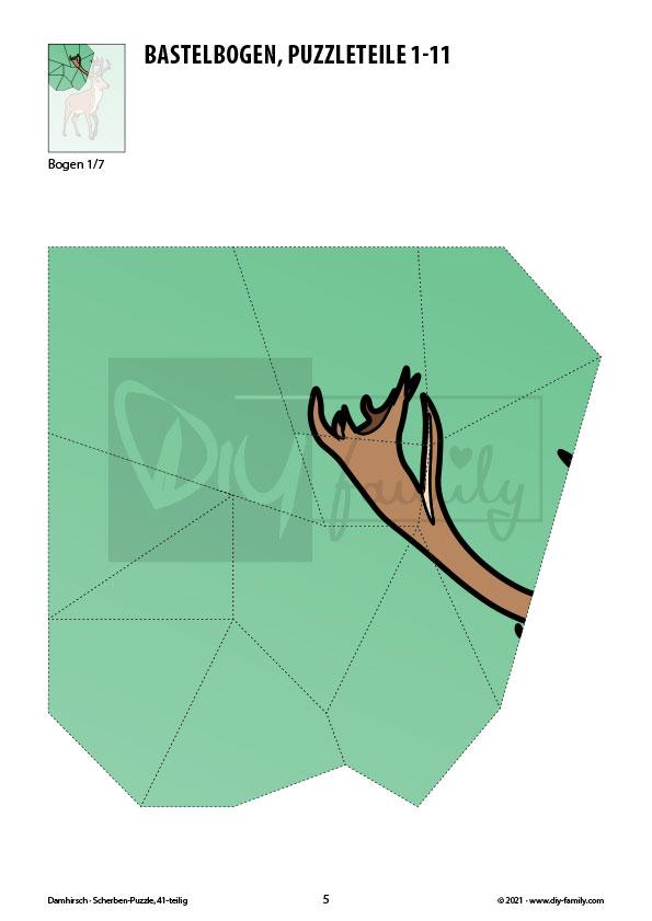Damhirsch – Scherben-Puzzle zum Ausdrucken und Ausschneiden
