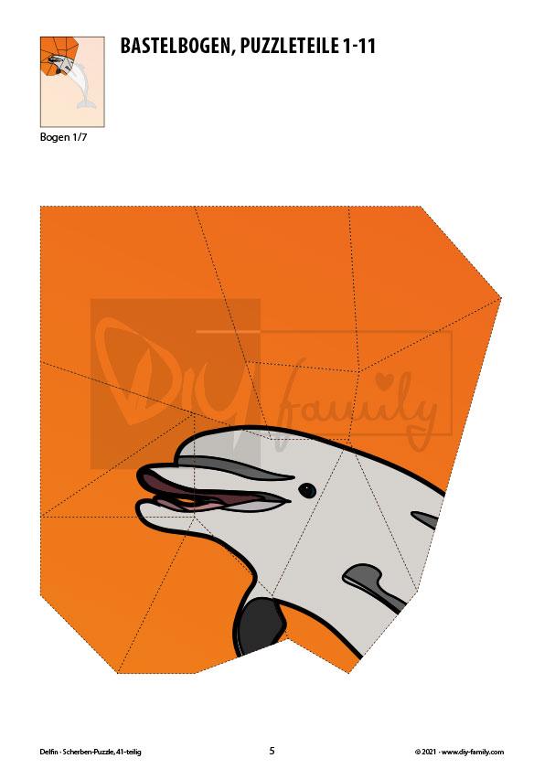 Delfin – Scherben-Puzzle zum Ausdrucken und Ausschneiden
