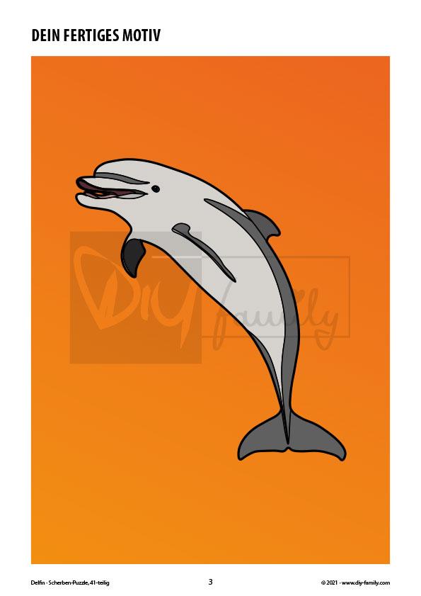 Delfin – Scherben-Puzzle zum Ausdrucken, Ausschneiden und Ausmalen