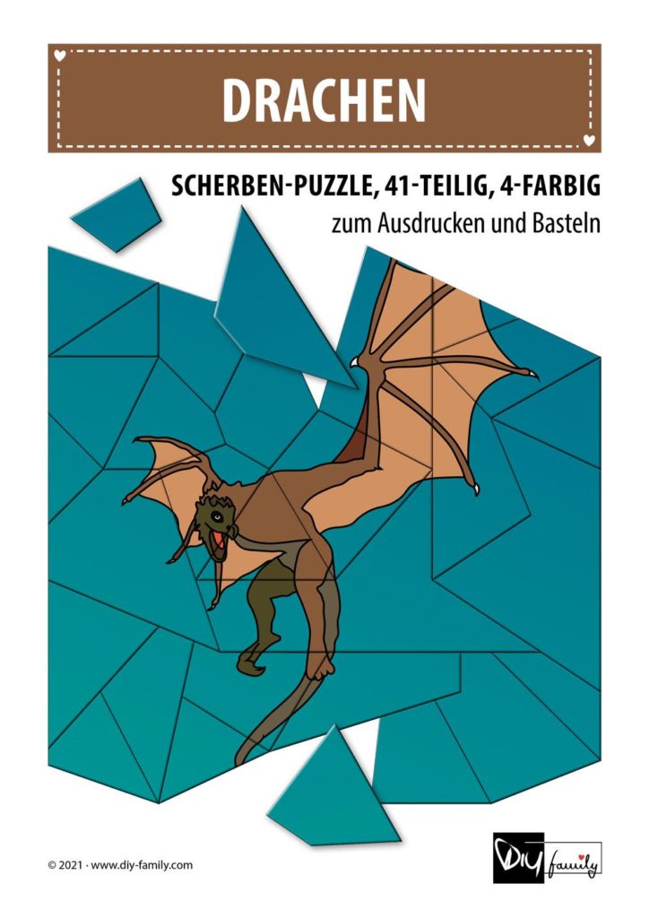 Drachen – Scherben-Puzzle zum Ausdrucken und Ausschneiden